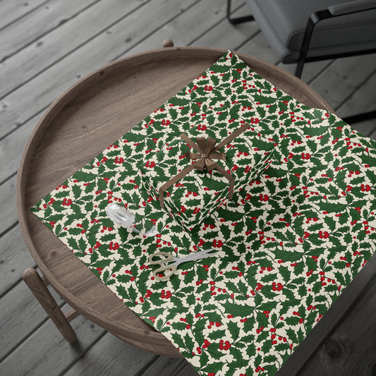 Holiday Gift Wrapping Paper with Holly and Berries Design