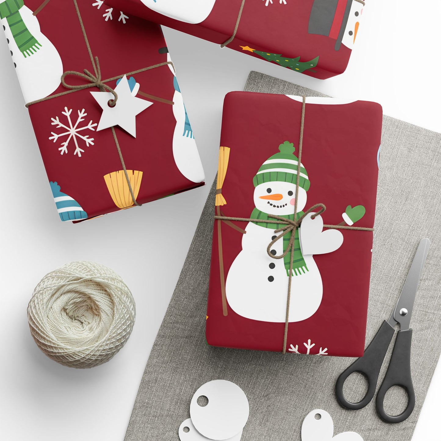 Snowman Holiday Wrapping Paper - Festive Red Gift Wrap for Christmas & Winter Celebrations