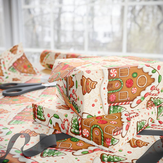 Gingerbread Themed Wrapping Paper Roll – Festive Holiday Gift Wrap