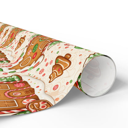 Gingerbread Themed Wrapping Paper Roll – Festive Holiday Gift Wrap