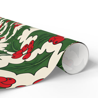 Holiday Gift Wrapping Paper with Holly and Berries Design