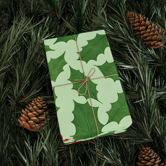 Festive Holiday Wrapping Paper - Green Holly Design