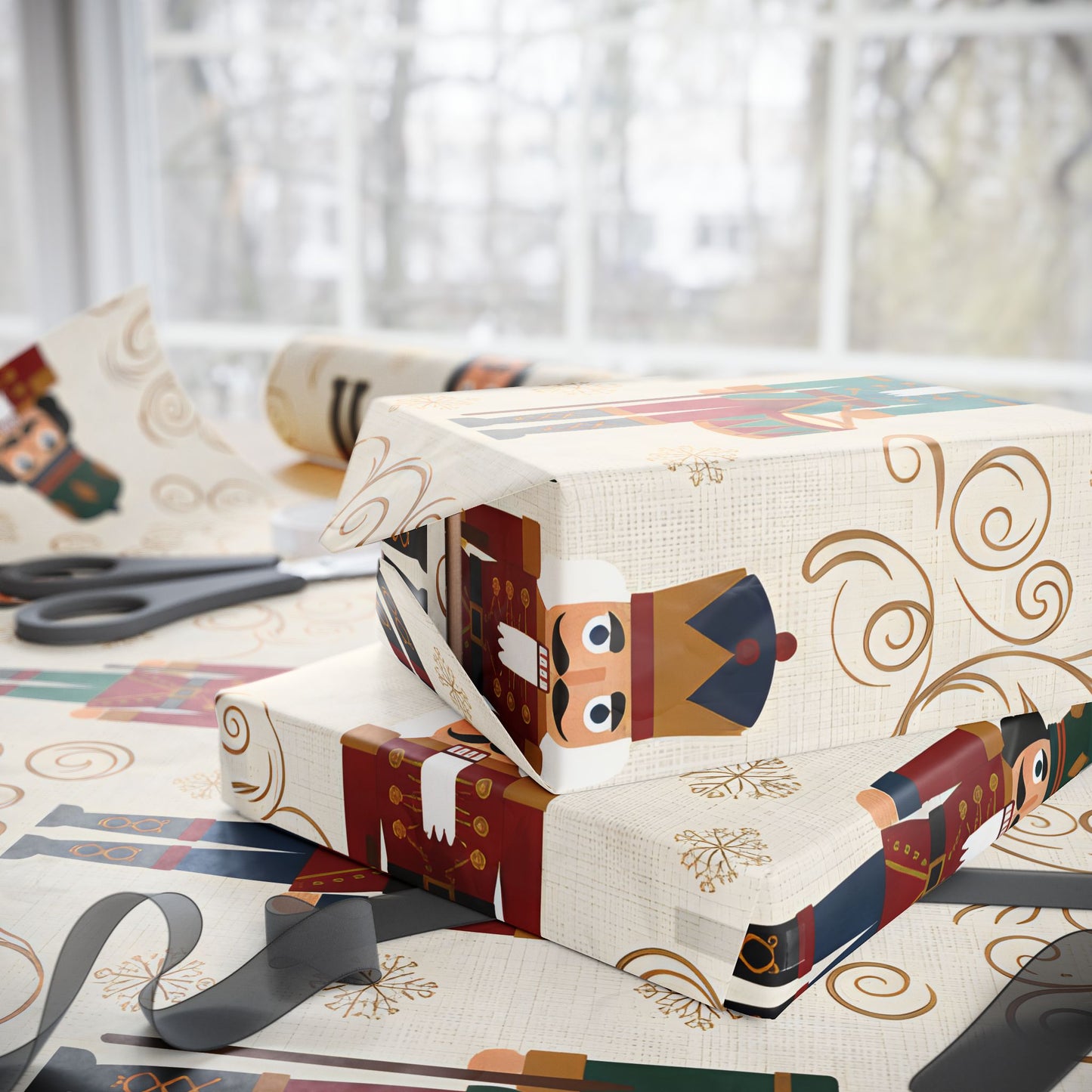 Festive Holiday Wrapping Paper with Nutcracker Design