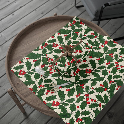 Holiday Gift Wrapping Paper with Holly and Berries Design