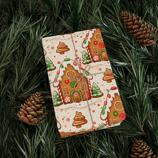 Gingerbread Themed Wrapping Paper Roll – Festive Holiday Gift Wrap