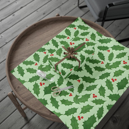 Festive Holiday Wrapping Paper - Green Holly Design