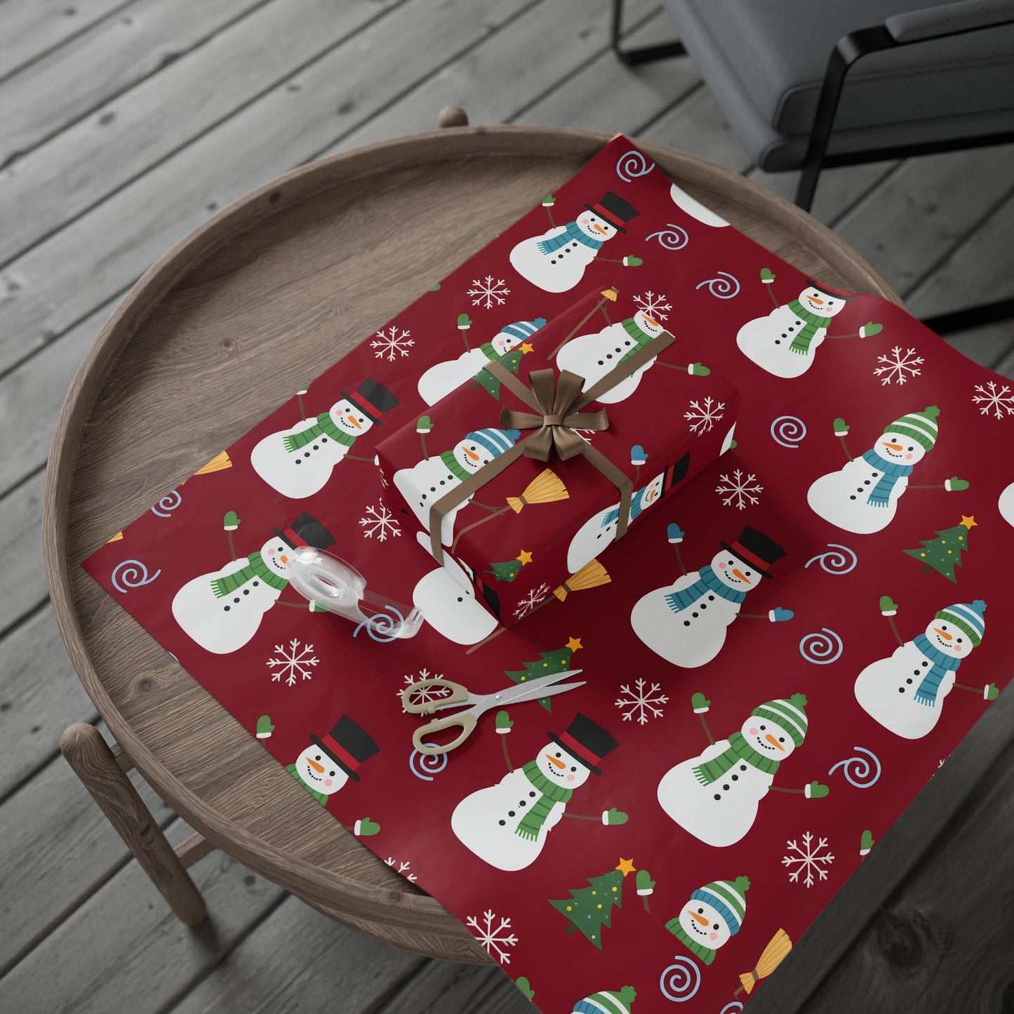 Snowman Holiday Wrapping Paper - Festive Red Gift Wrap for Christmas & Winter Celebrations