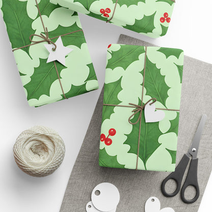 Festive Holiday Wrapping Paper - Green Holly Design