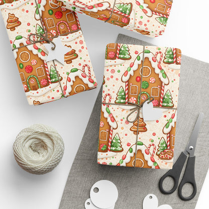 Gingerbread Themed Wrapping Paper Roll – Festive Holiday Gift Wrap
