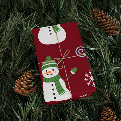 Snowman Holiday Wrapping Paper - Festive Red Gift Wrap for Christmas & Winter Celebrations